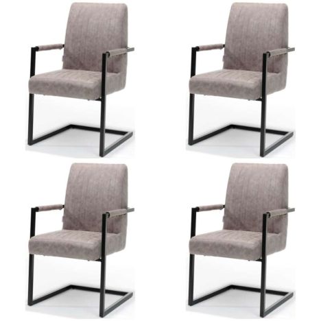 Eetkamerstoel - Sanne - Lederlook Soft Pebble - Met armleuning (4 stuks)