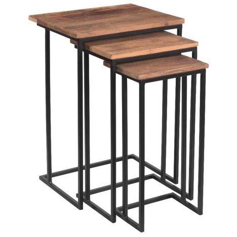 Industriële bijzettafel vierkant hout&staal - Set van 3